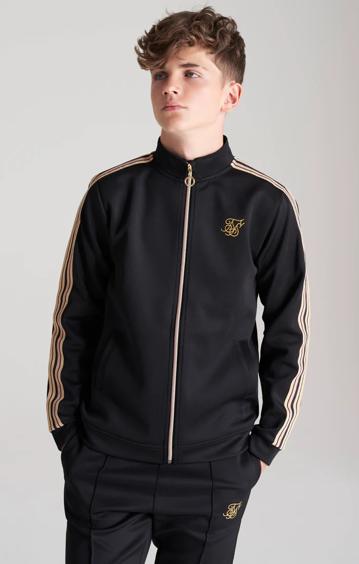 Boys Black Taped Zip Thru Funnel Neck