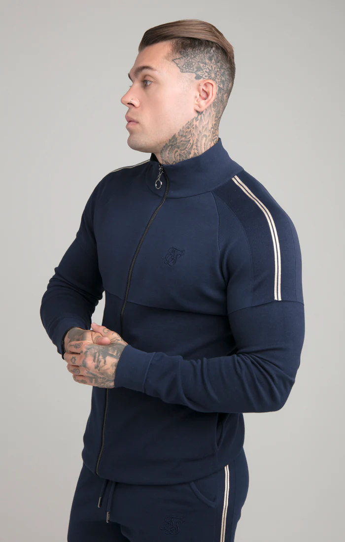 Navy Tape Detail Zip-Thru Track Top