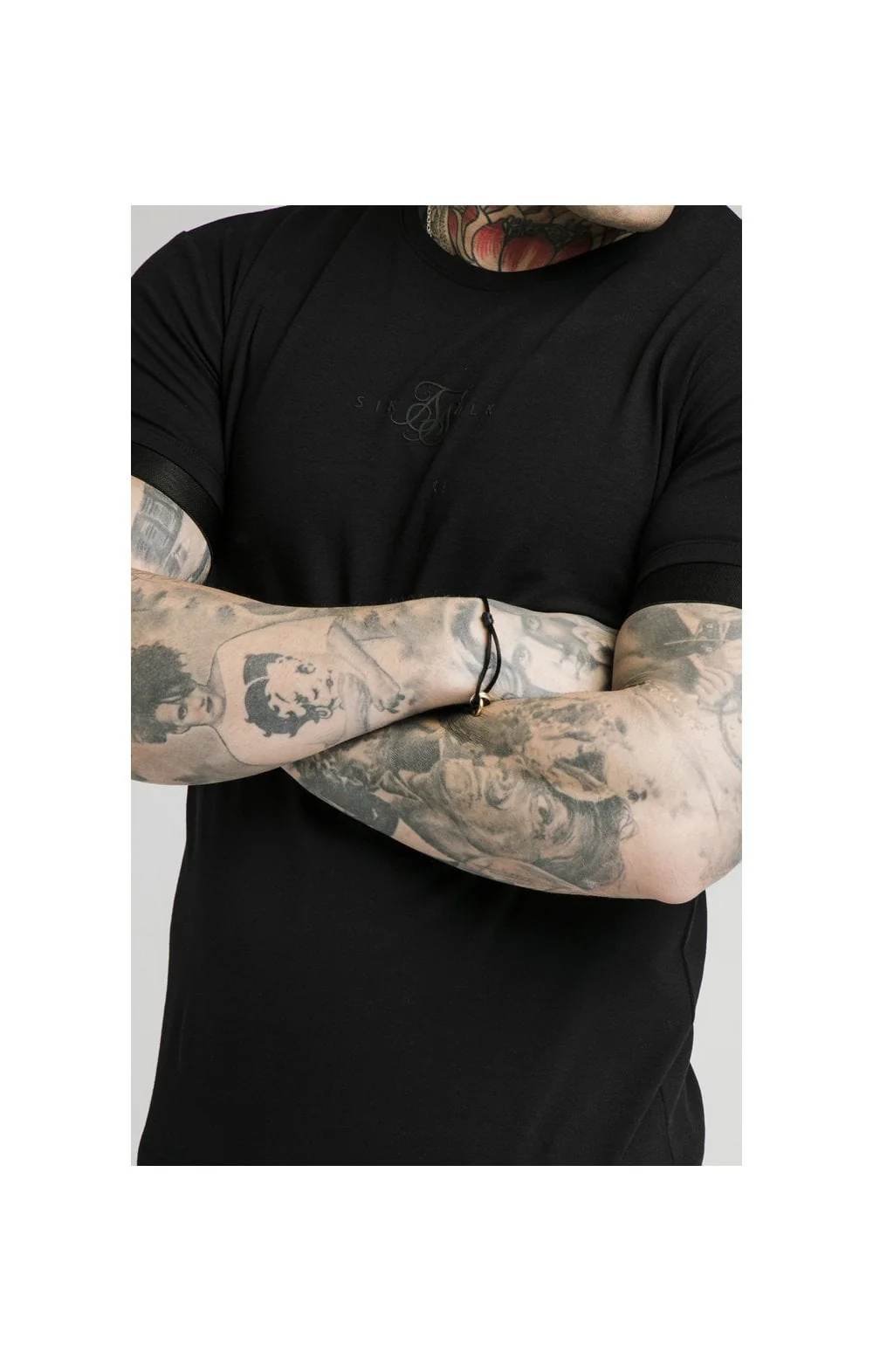 SikSilk Inset Elastic Cuff Gym Tee – Black - Image 2
