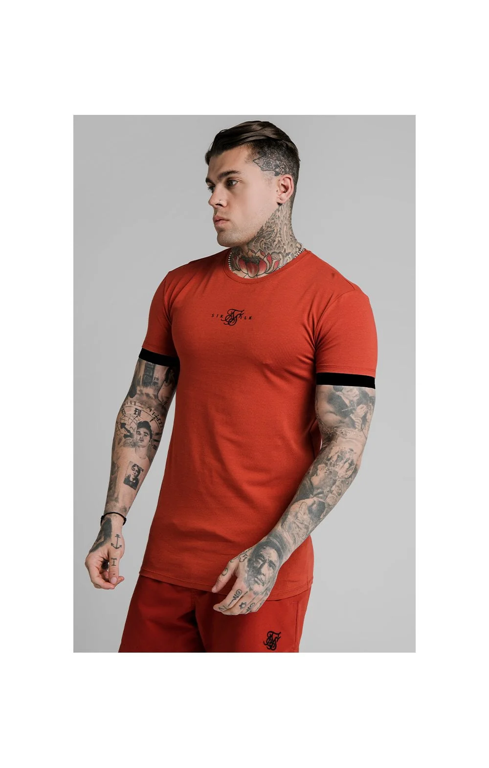 SikSilk Inset Elastic Cuff Gym Tee – Red