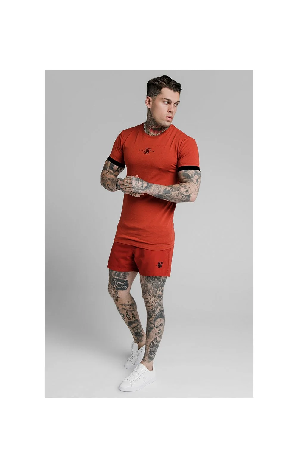 SikSilk Inset Elastic Cuff Gym Tee – Red - Image 4