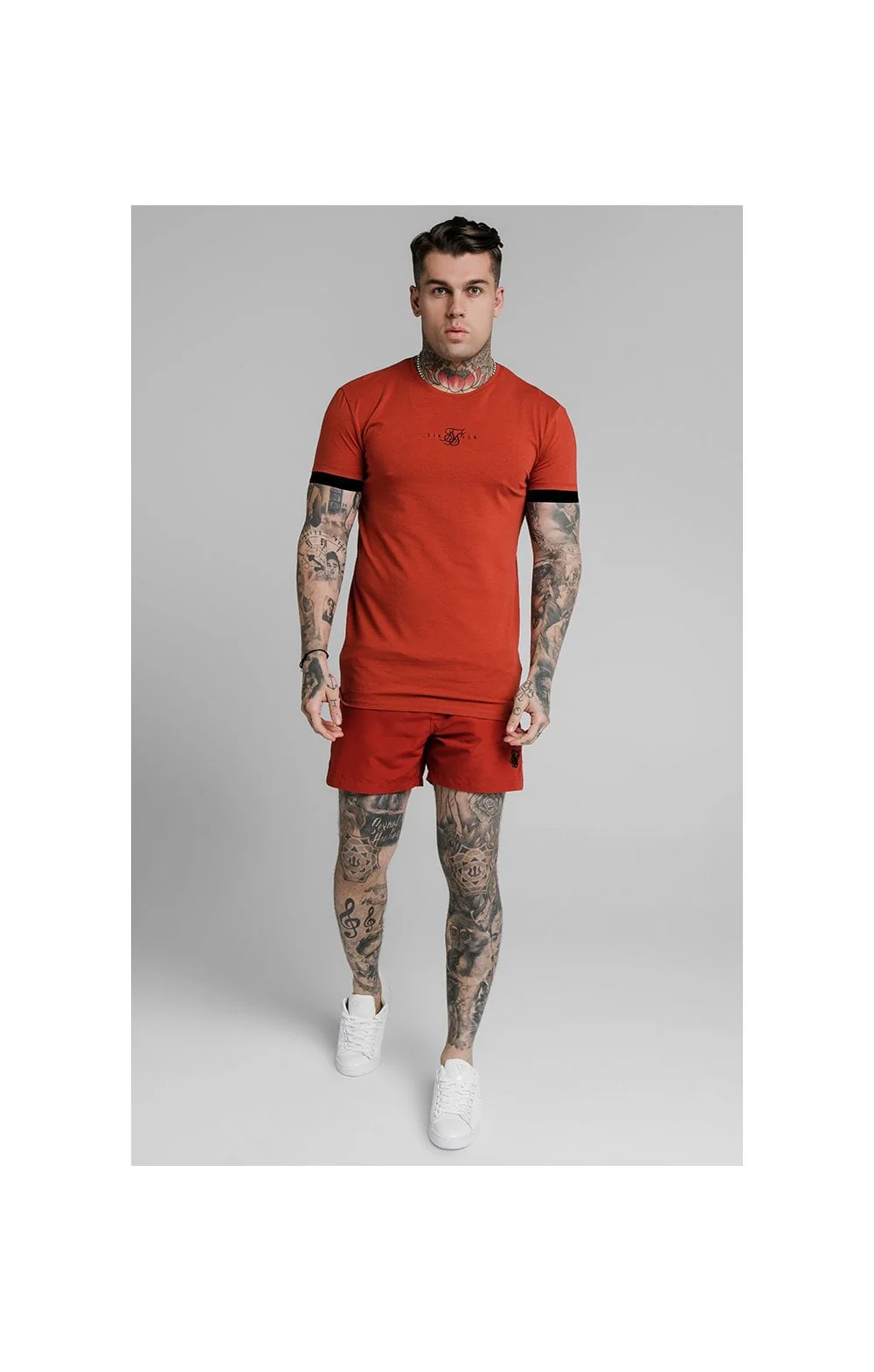 SikSilk Inset Elastic Cuff Gym Tee – Red - Image 5