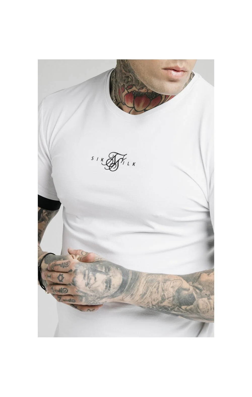 SikSilk Inset Elastic Cuff Gym Tee – White