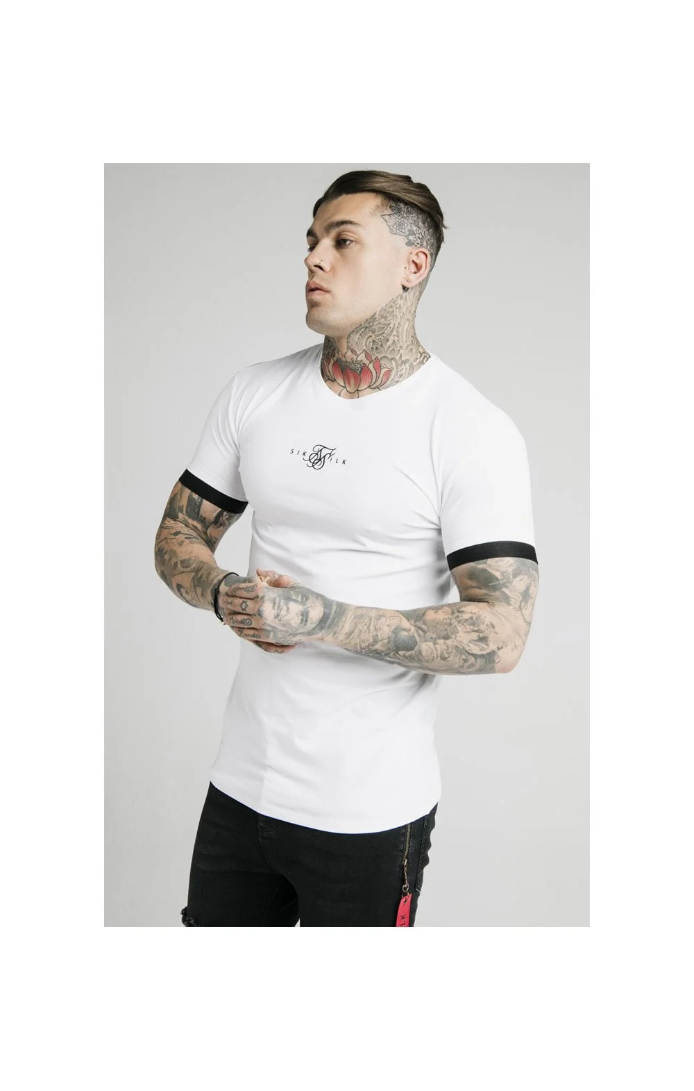 SikSilk Inset Elastic Cuff Gym Tee – White - Image 2