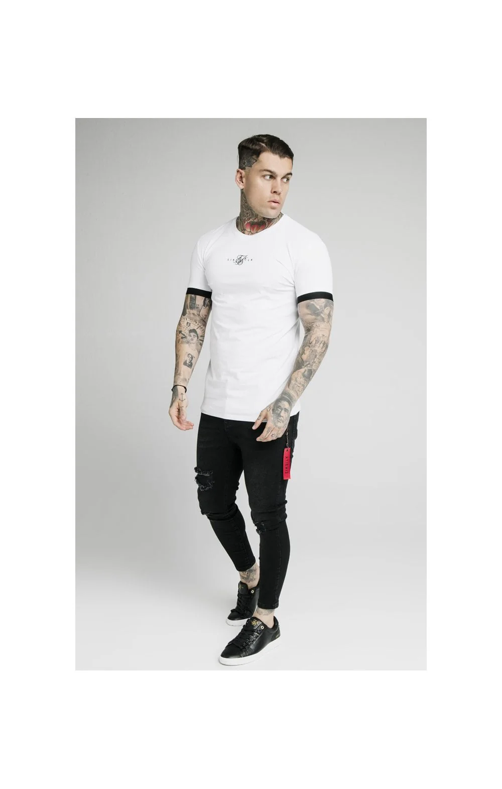 SikSilk Inset Elastic Cuff Gym Tee – White - Image 3