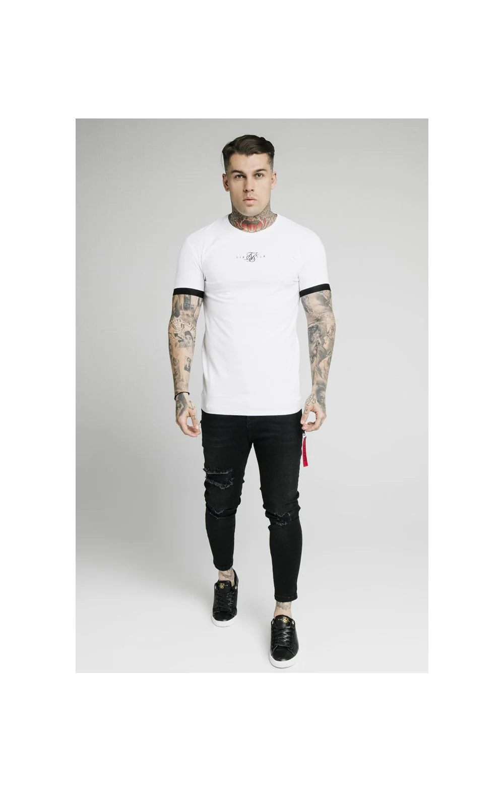 SikSilk Inset Elastic Cuff Gym Tee – White - Image 4