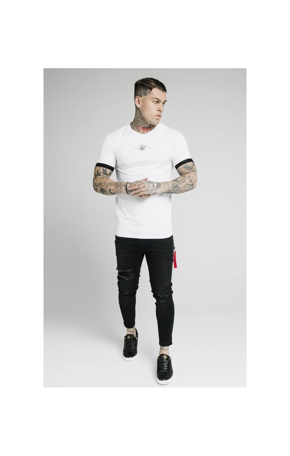 SikSilk Inset Elastic Cuff Gym Tee – White - Image 6