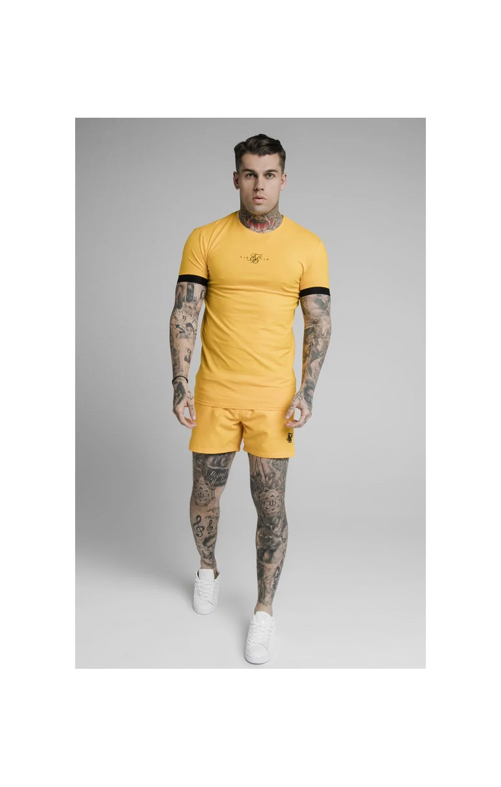 SikSilk Inset Elastic Cuff Gym Tee – Yellow - Image 3