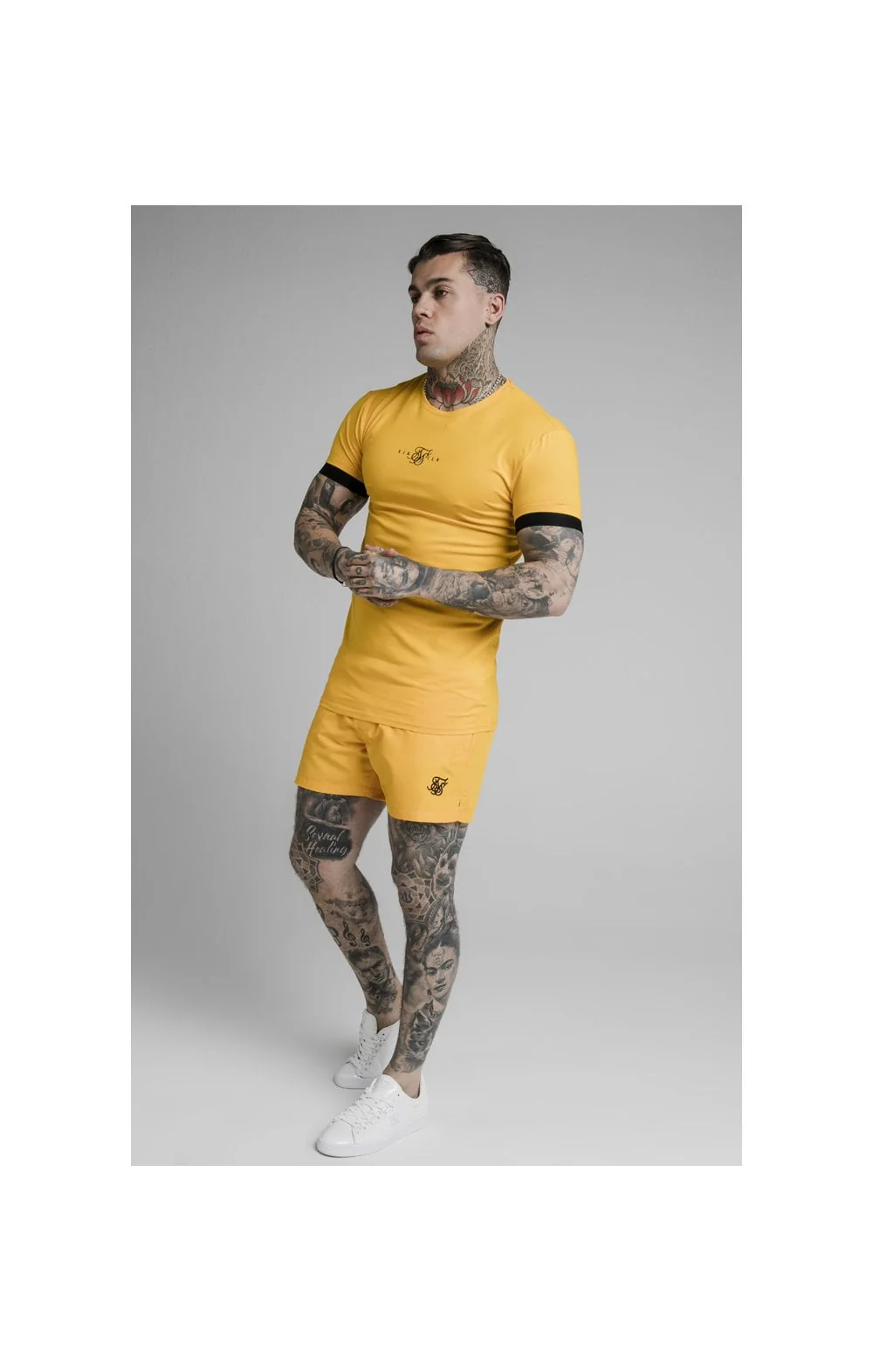 SikSilk Inset Elastic Cuff Gym Tee – Yellow - Image 4