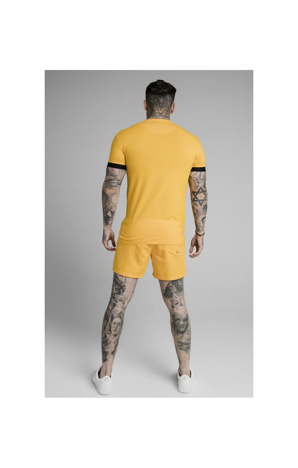 SikSilk Inset Elastic Cuff Gym Tee – Yellow - Image 5