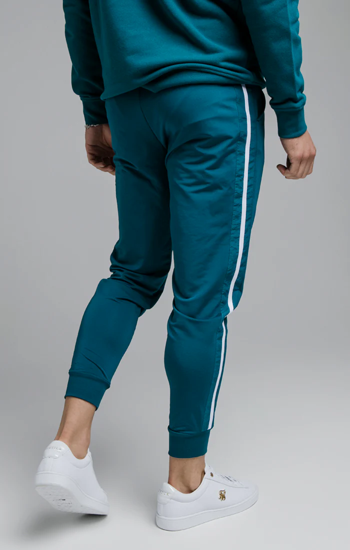 SikSilk Inset Fade Panel Cuffed Trousers - Teal & White - Image 3