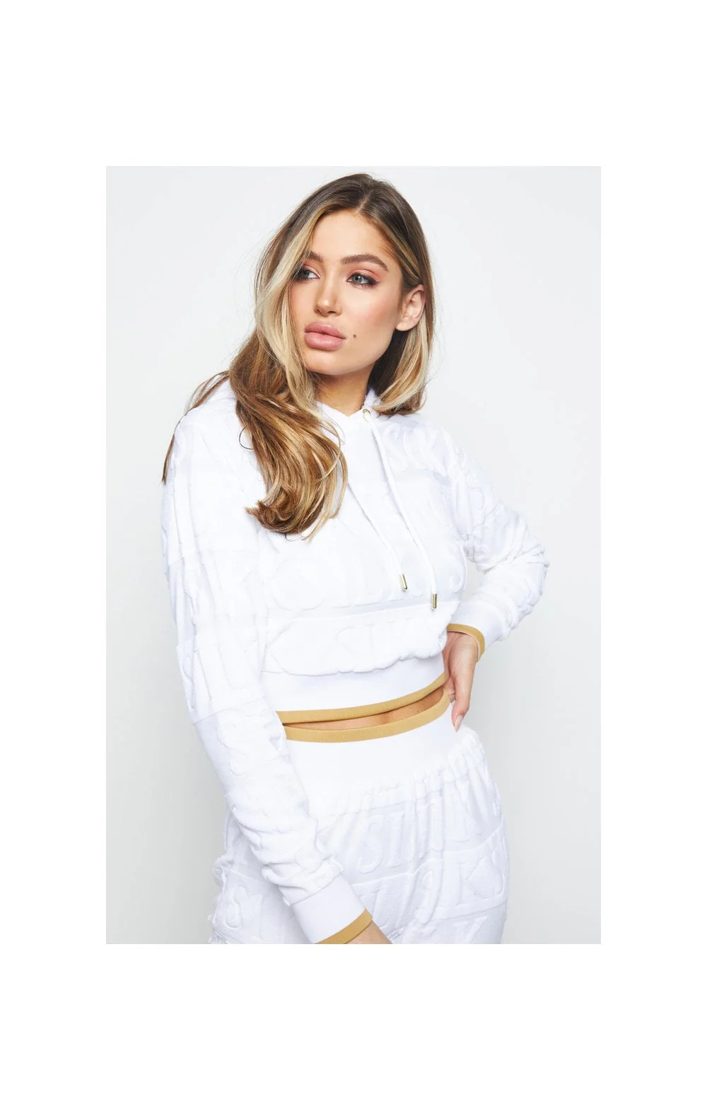 SikSilk Inverse Cropped Hoodie - White - Image 3