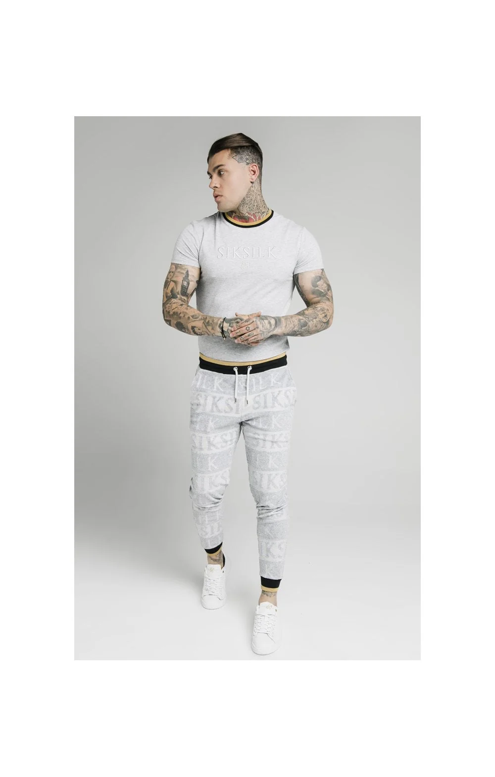 SikSilk Inverse Fitted Joggers - Grey,Black & Gold - Image 3