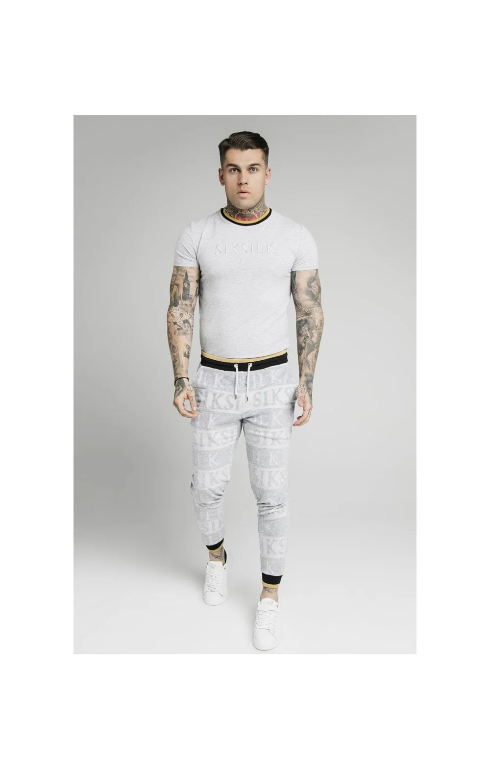 SikSilk Inverse Fitted Joggers - Grey,Black & Gold - Image 5