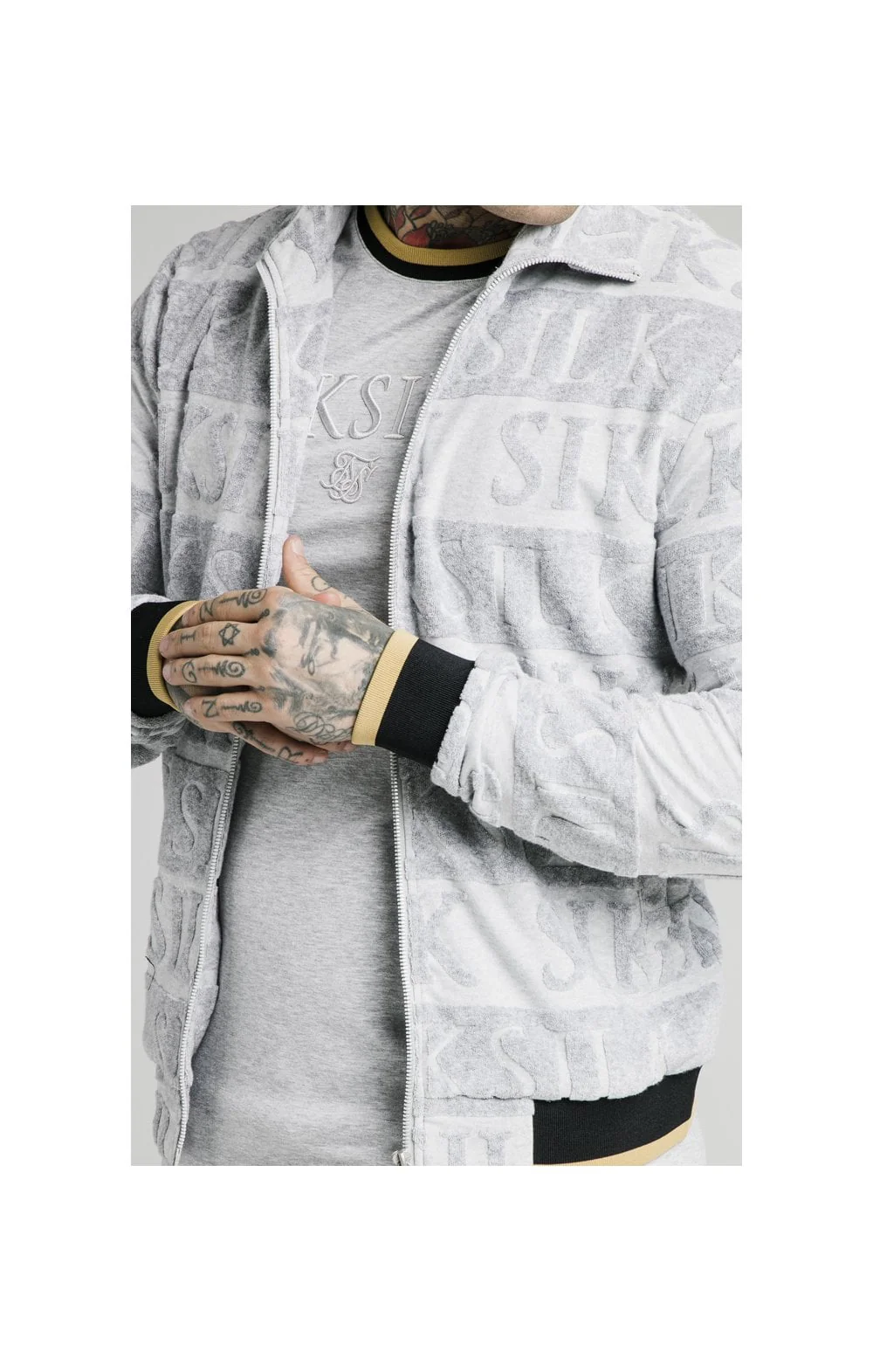 SikSilk Inverse High Neck Bomber - Grey,Black & Gold - Image 2