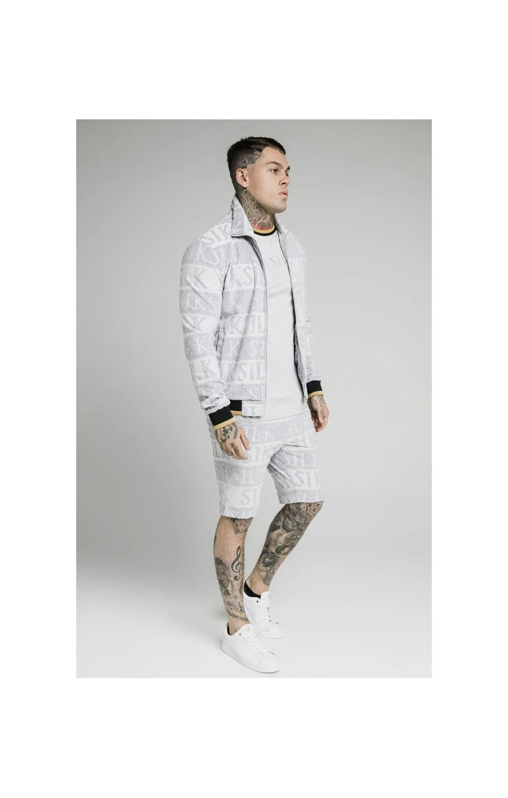SikSilk Inverse High Neck Bomber - Grey,Black & Gold - Image 3