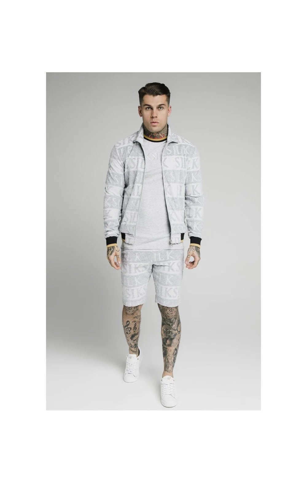 SikSilk Inverse High Neck Bomber - Grey,Black & Gold - Image 5