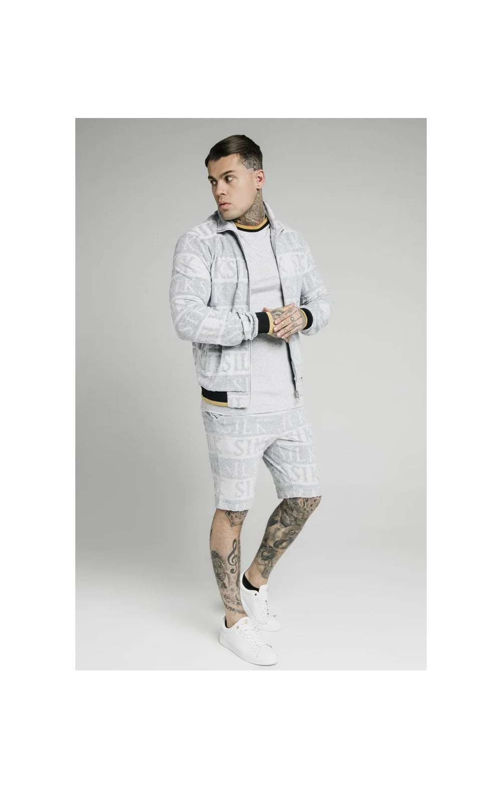 SikSilk Inverse High Neck Bomber - Grey,Black & Gold - Image 6
