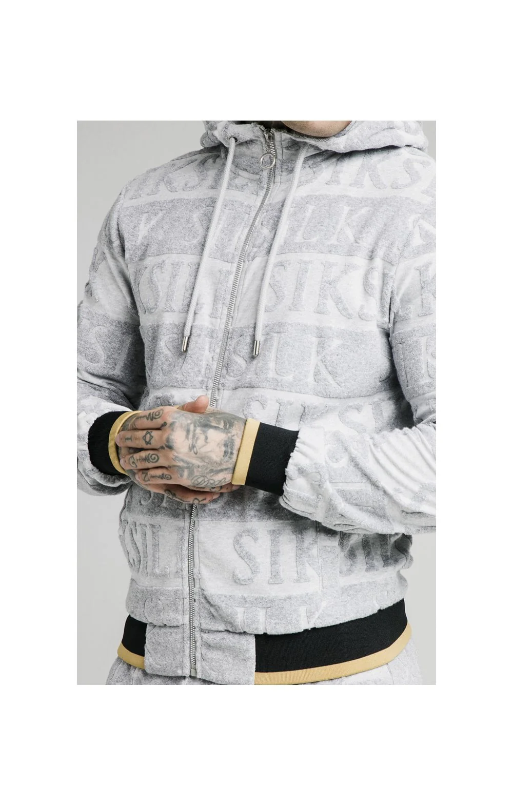 SikSilk Inverse Zip Through Hoodie - Grey,Black & Gold - Image 2