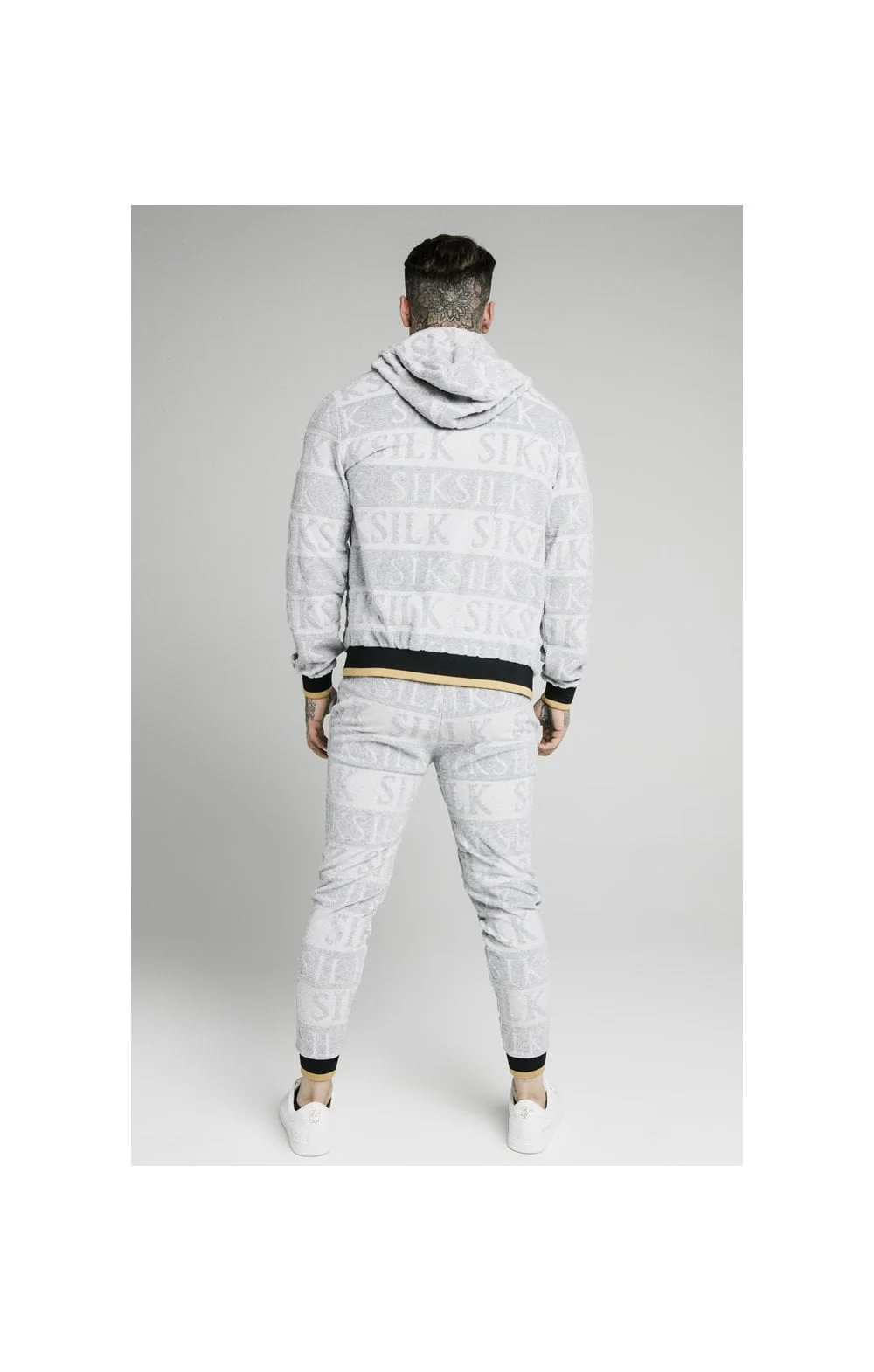 SikSilk Inverse Zip Through Hoodie - Grey,Black & Gold - Image 4