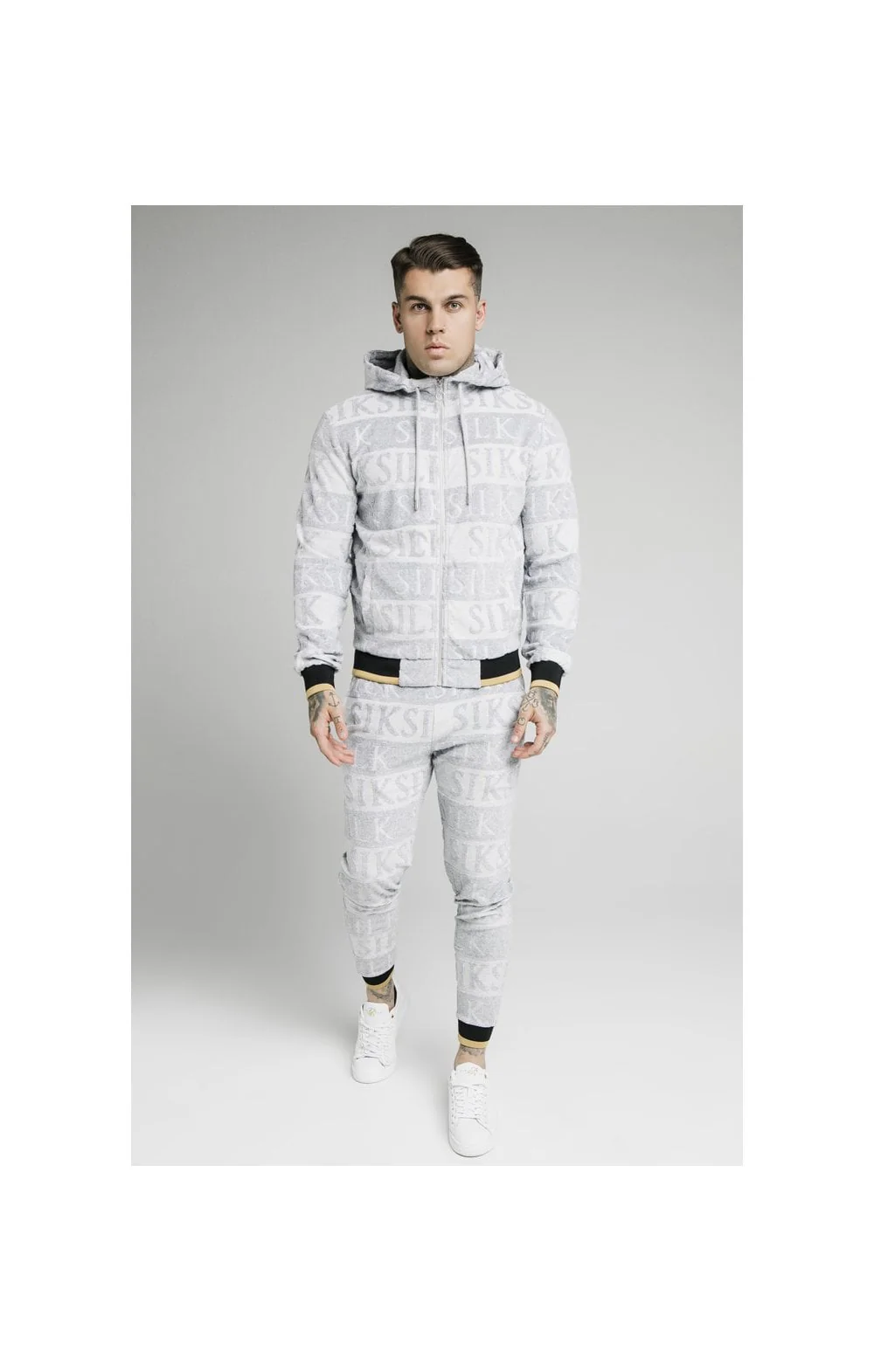 SikSilk Inverse Zip Through Hoodie - Grey,Black & Gold - Image 5