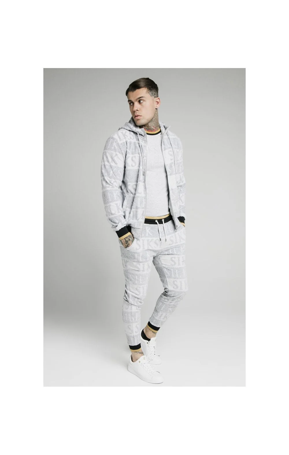 SikSilk Inverse Zip Through Hoodie - Grey,Black & Gold - Image 6