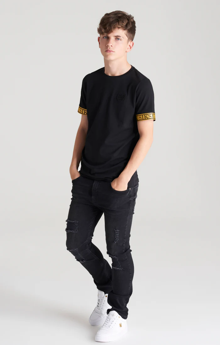 Boys Black Iridescent Taped T-Shirt - Image 4