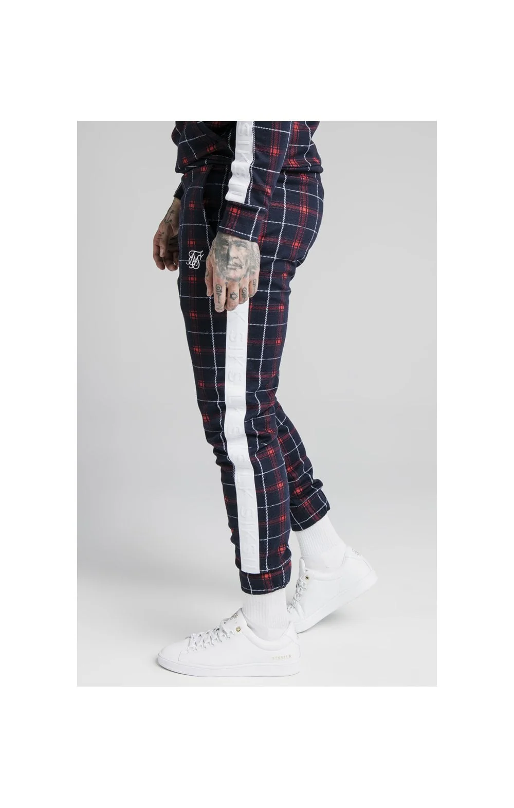 SikSilk Jacquard Check Cuffed Pant – Navy - Image 2