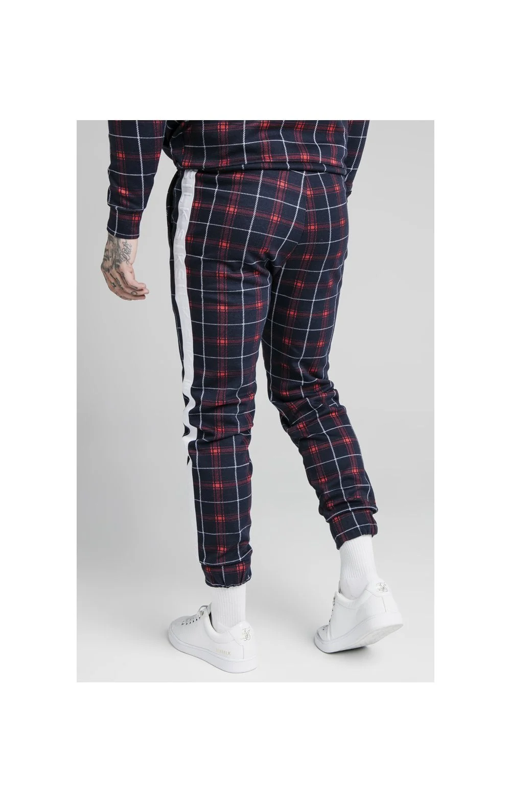 SikSilk Jacquard Check Cuffed Pant – Navy - Image 3