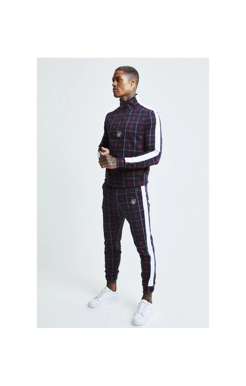 SikSilk Jacquard Check Cuffed Pant – Navy - Image 4