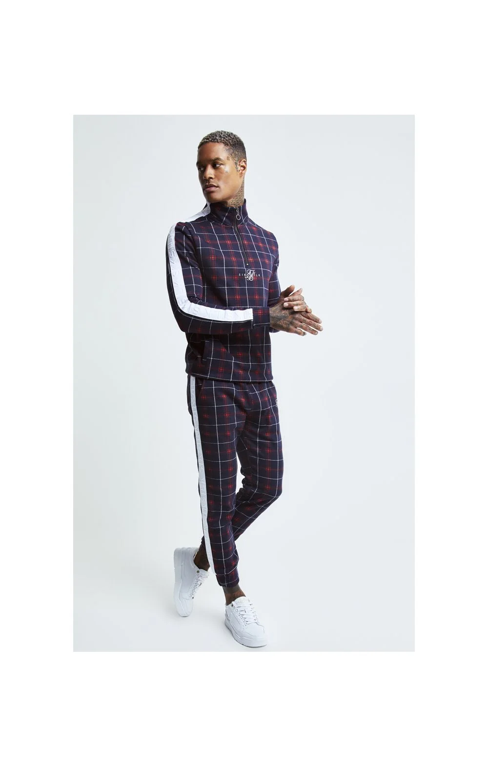 SikSilk Jacquard Check Cuffed Pant – Navy - Image 5