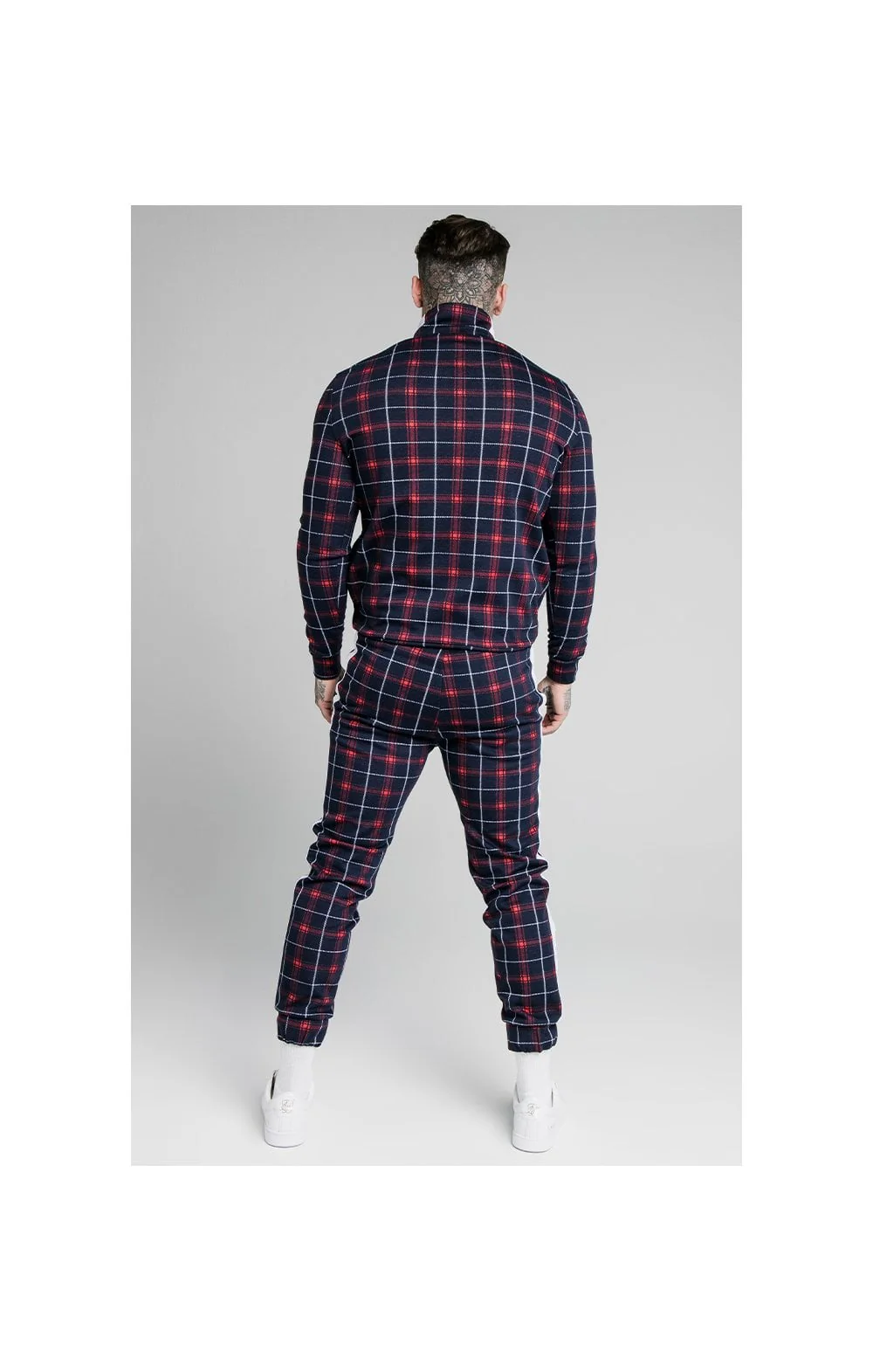 SikSilk Jacquard Check Quarter Zip Hoodie - Navy - Image 6