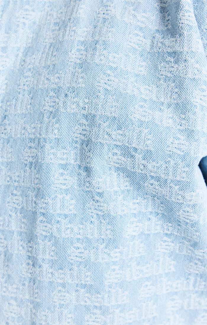Blue Jacquard Denim Bomber Jacket - Image 3
