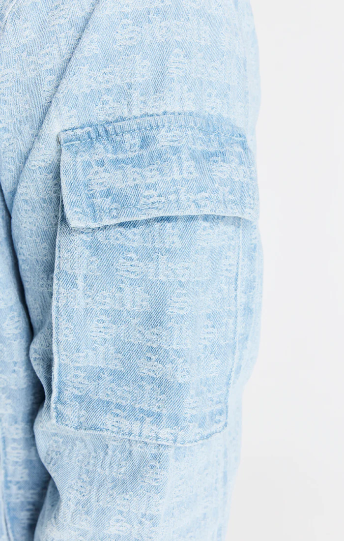 Blue Jacquard Denim Bomber Jacket - Image 4