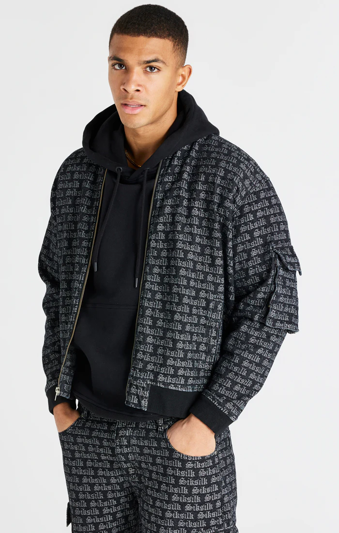 Black Denim Bomber Jacket - Image 2