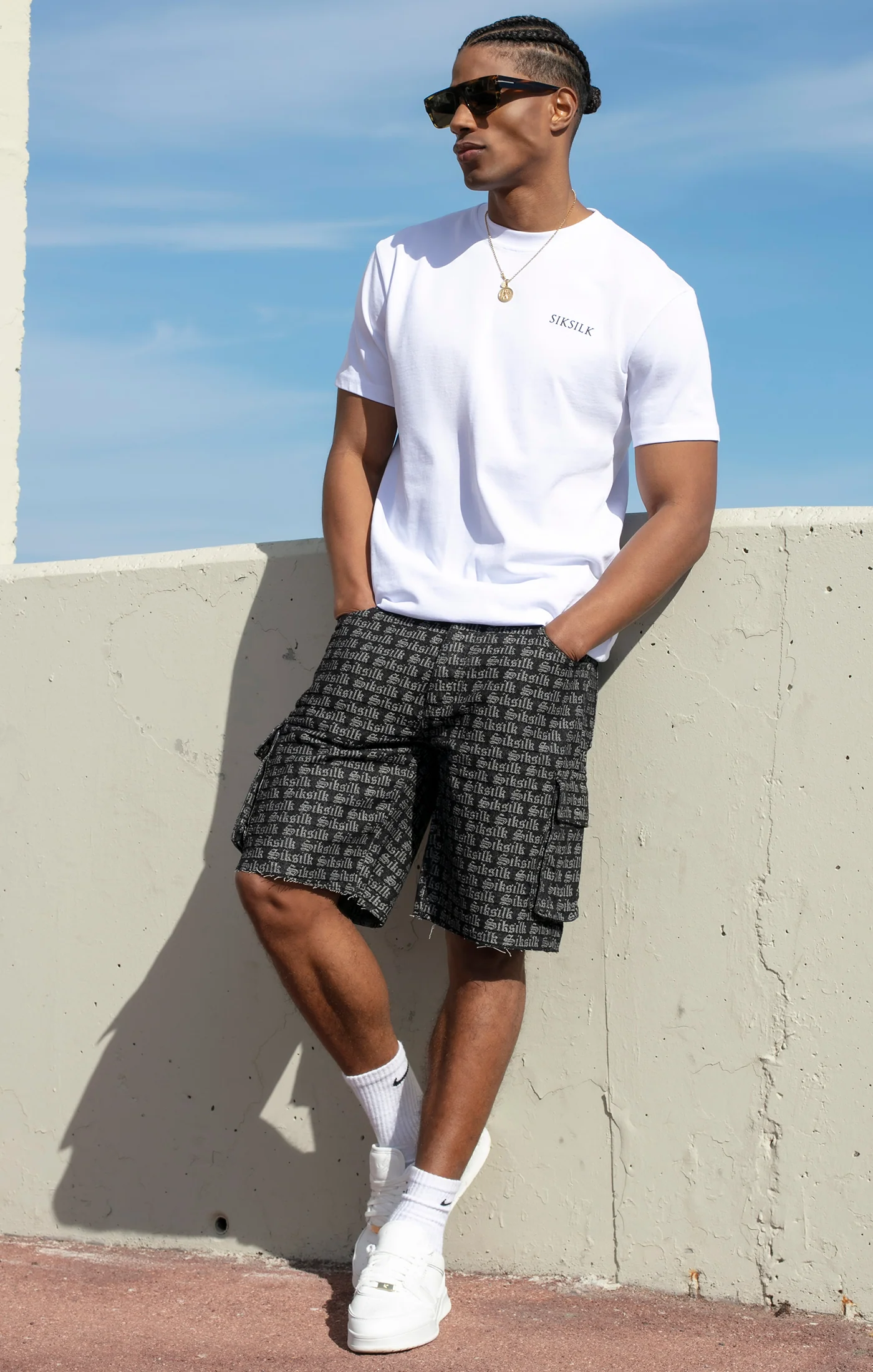 Black Jacquard Denim Cargo Short - Image 2