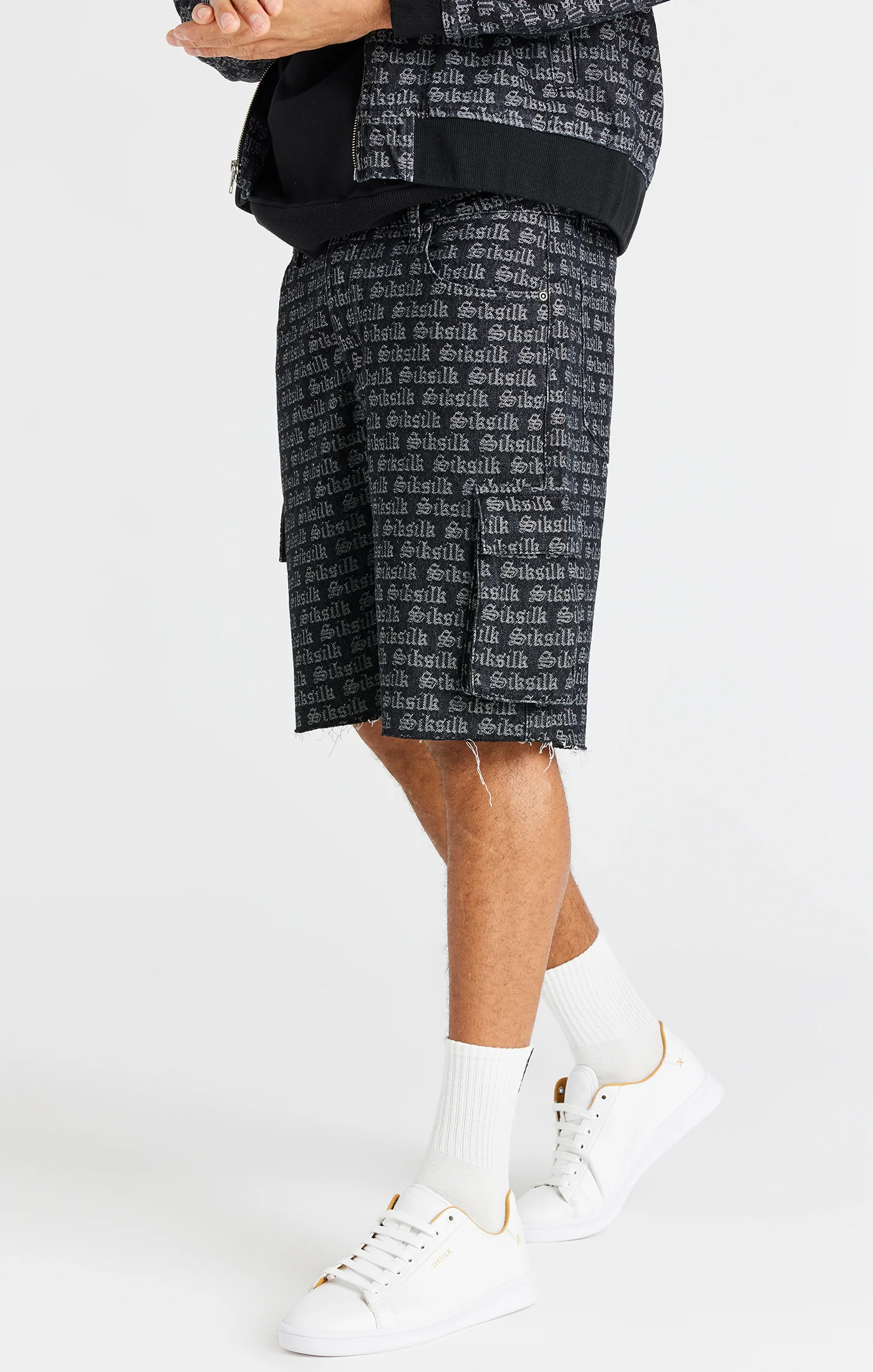 Black Jacquard Denim Cargo Short - Image 3