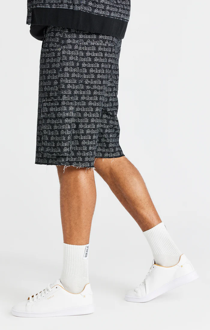 Black Jacquard Denim Cargo Short - Image 4