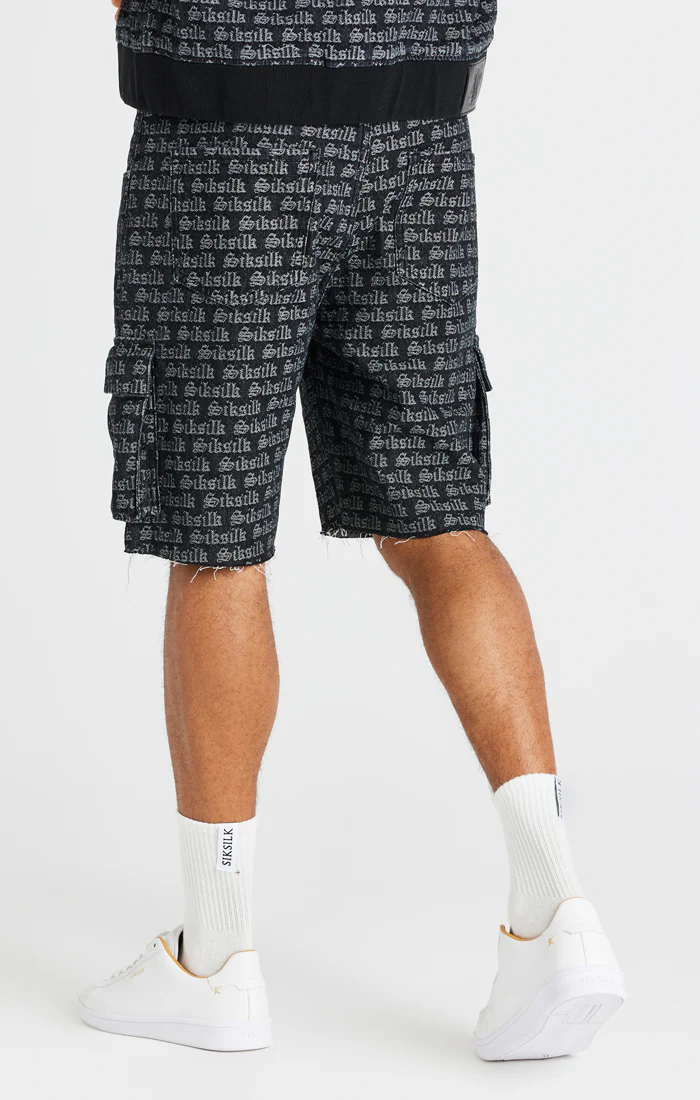 Black Jacquard Denim Cargo Short - Image 5