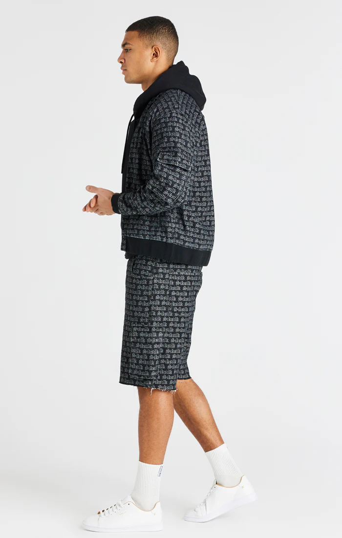 Black Jacquard Denim Cargo Short - Image 9