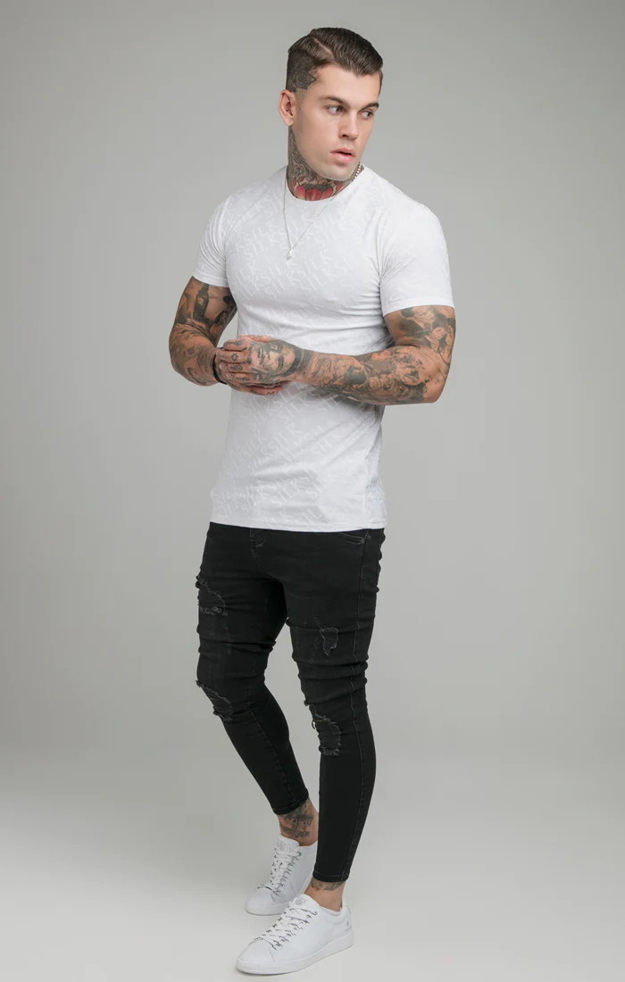 SikSilk Jacquard Print Interlock Gym Tee - White