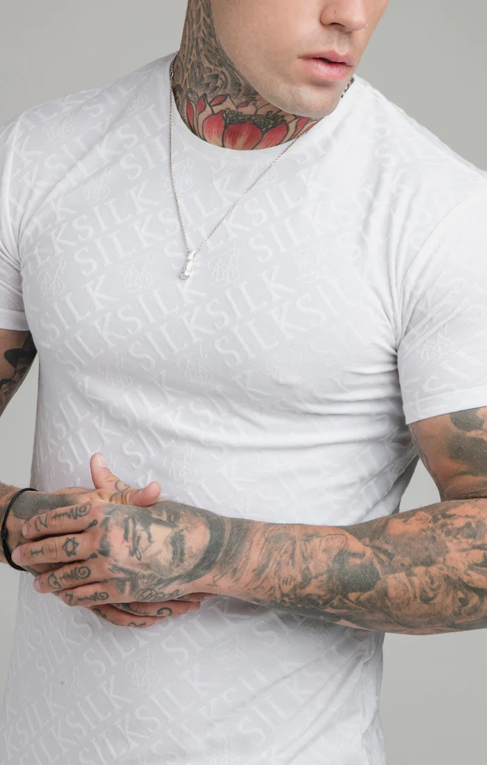 SikSilk Jacquard Print Interlock Gym Tee - White - Image 2