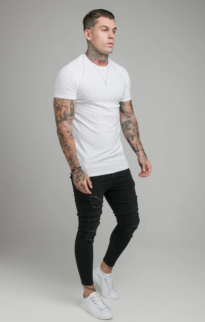 SikSilk Jacquard Print Interlock Gym Tee - White - Image 3