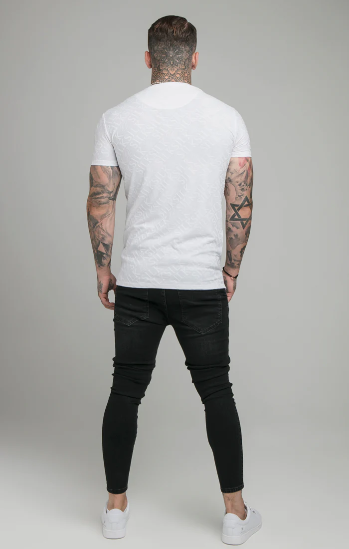 SikSilk Jacquard Print Interlock Gym Tee - White - Image 4