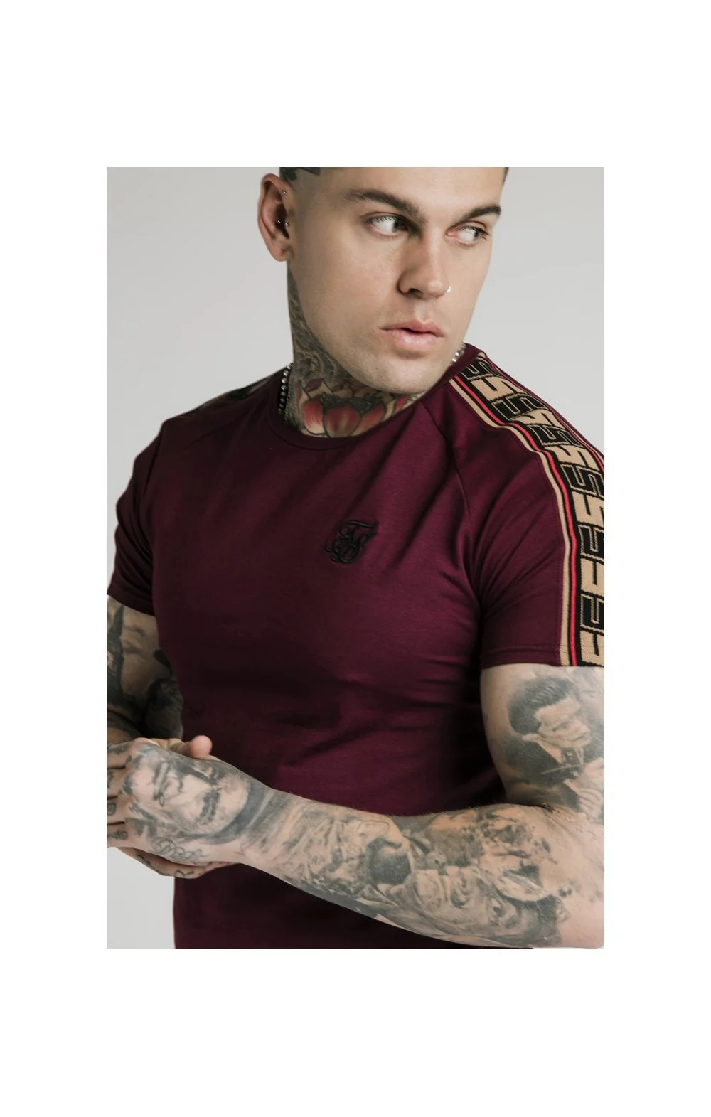 SikSilk Jacquard Raglan Tech Tee - Burgundy - Image 2