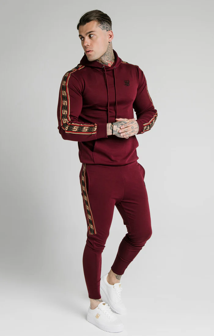 SikSilk Jacquard Retro Overhead Hoodie - Burgundy - Image 2
