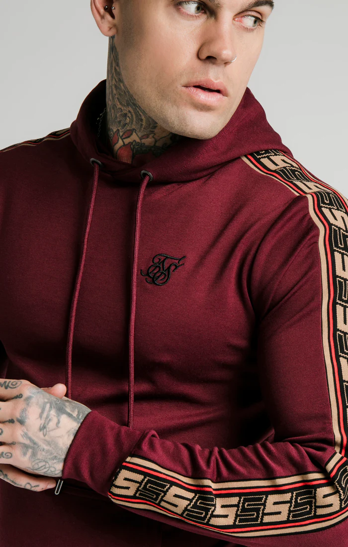 SikSilk Jacquard Retro Overhead Hoodie - Burgundy - Image 3
