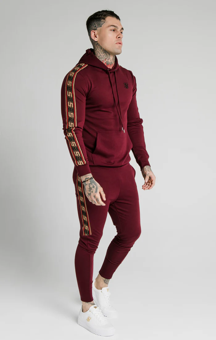 SikSilk Jacquard Retro Overhead Hoodie - Burgundy - Image 4