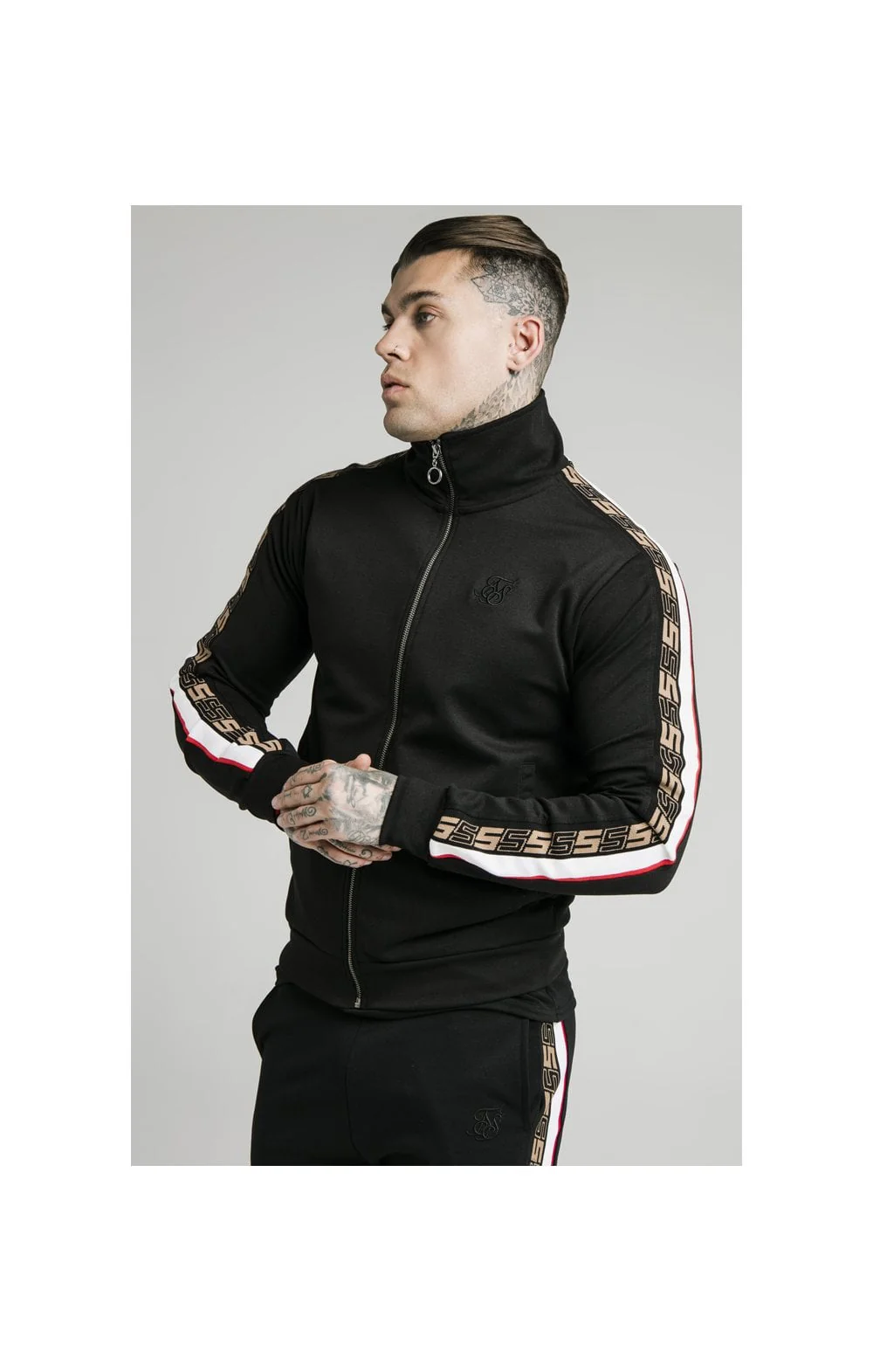 SikSilk Jacquard Retro Zip Through - Black