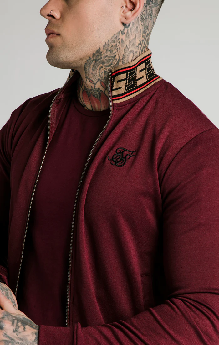 SikSilk Jacquard Retro Zip Through - Burgundy - Image 3
